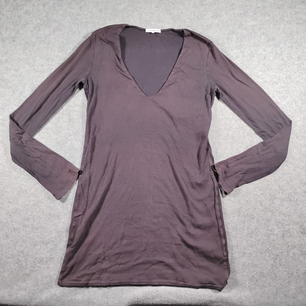 James Perse WQB6422 Supima Cotton V-Neck Long Sleeve Tunic Top Plum Size 3 L